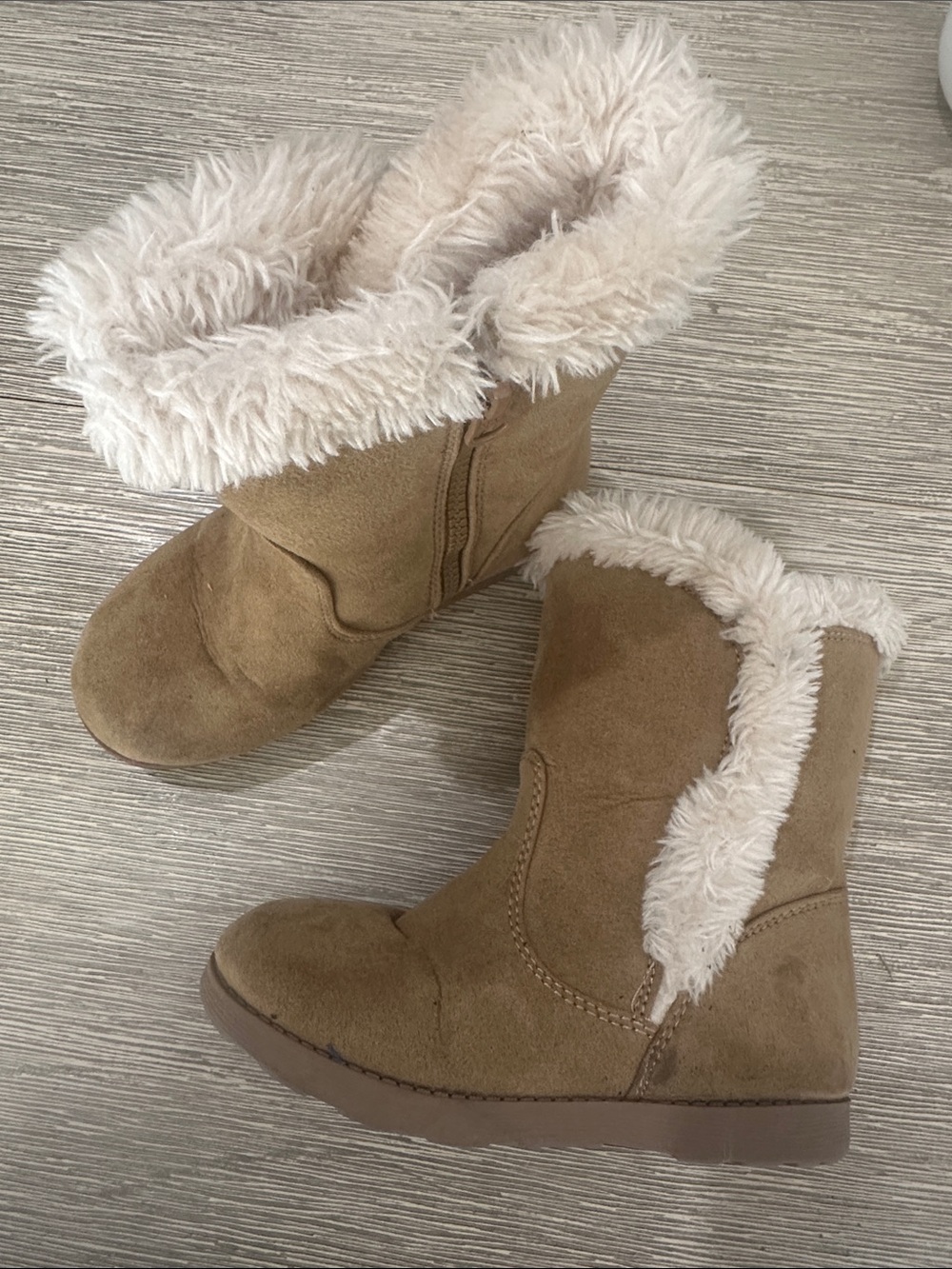 Kids Faux Ugg Winter Boots with inside zipper Trim - Tan